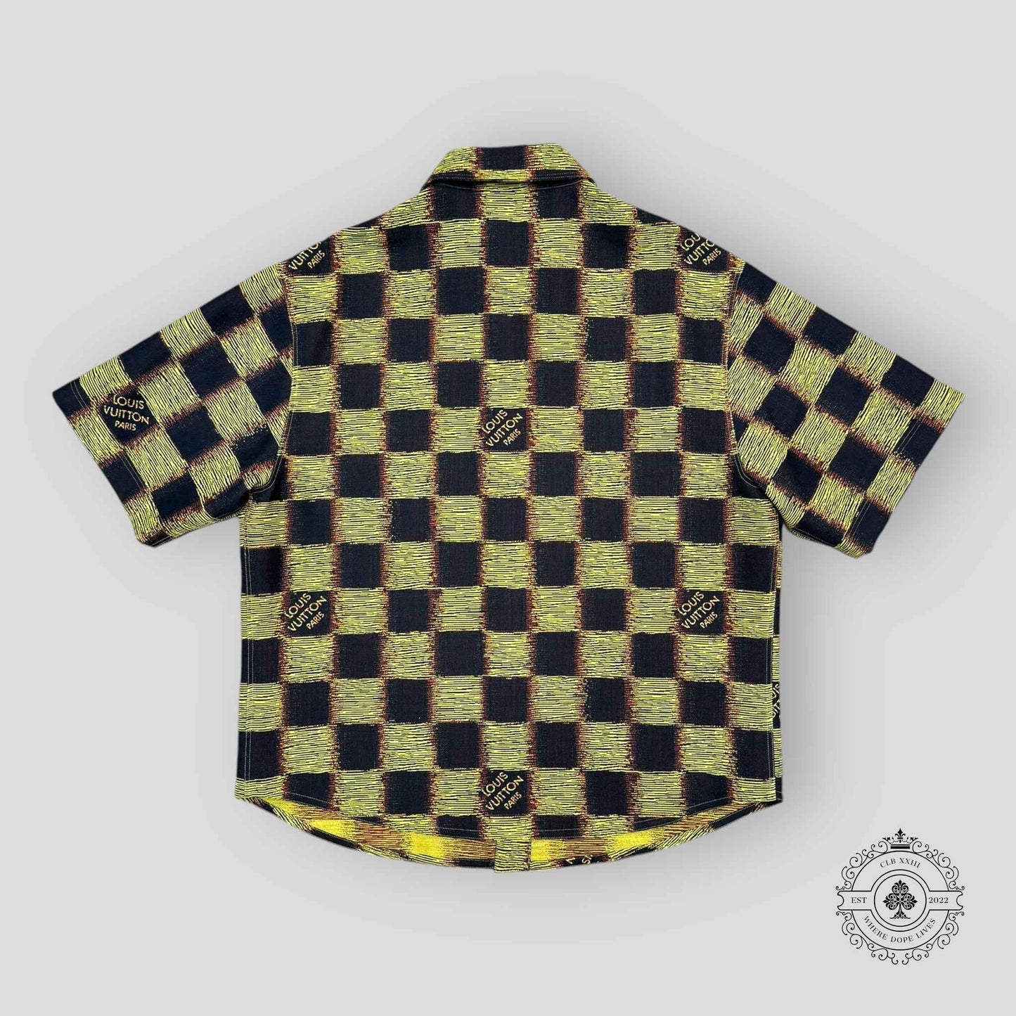 Louis Vuitton Short-Sleeved Damier Wool Shirt in Black/Yellow