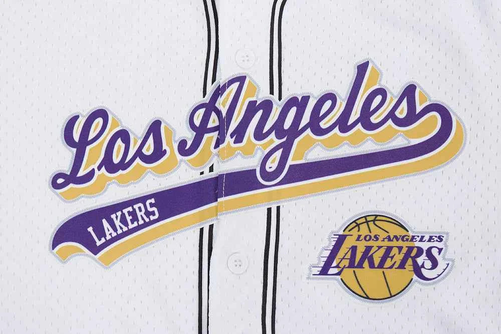 Pro Standard LA Lakers Script Tail Mesh Button Down Shirt - White/Black