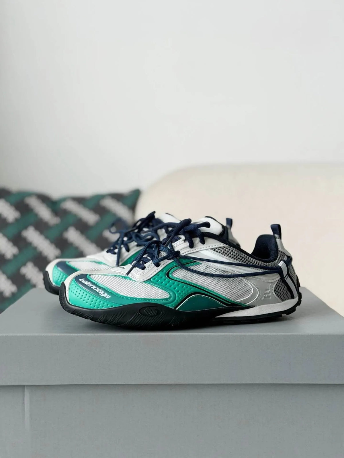 Balenciaga Radar Sneaker in Light Grey, Green, and Black