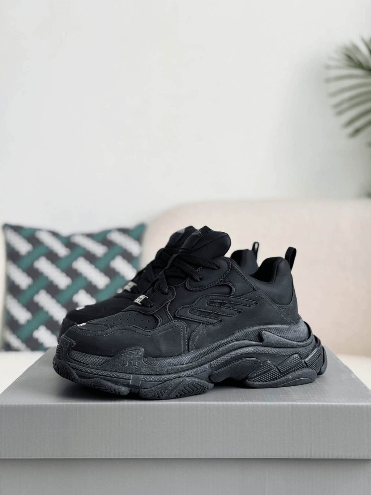 Balenciaga Triple S Sneaker – Full Black Nubuck & Mesh CUSTOM