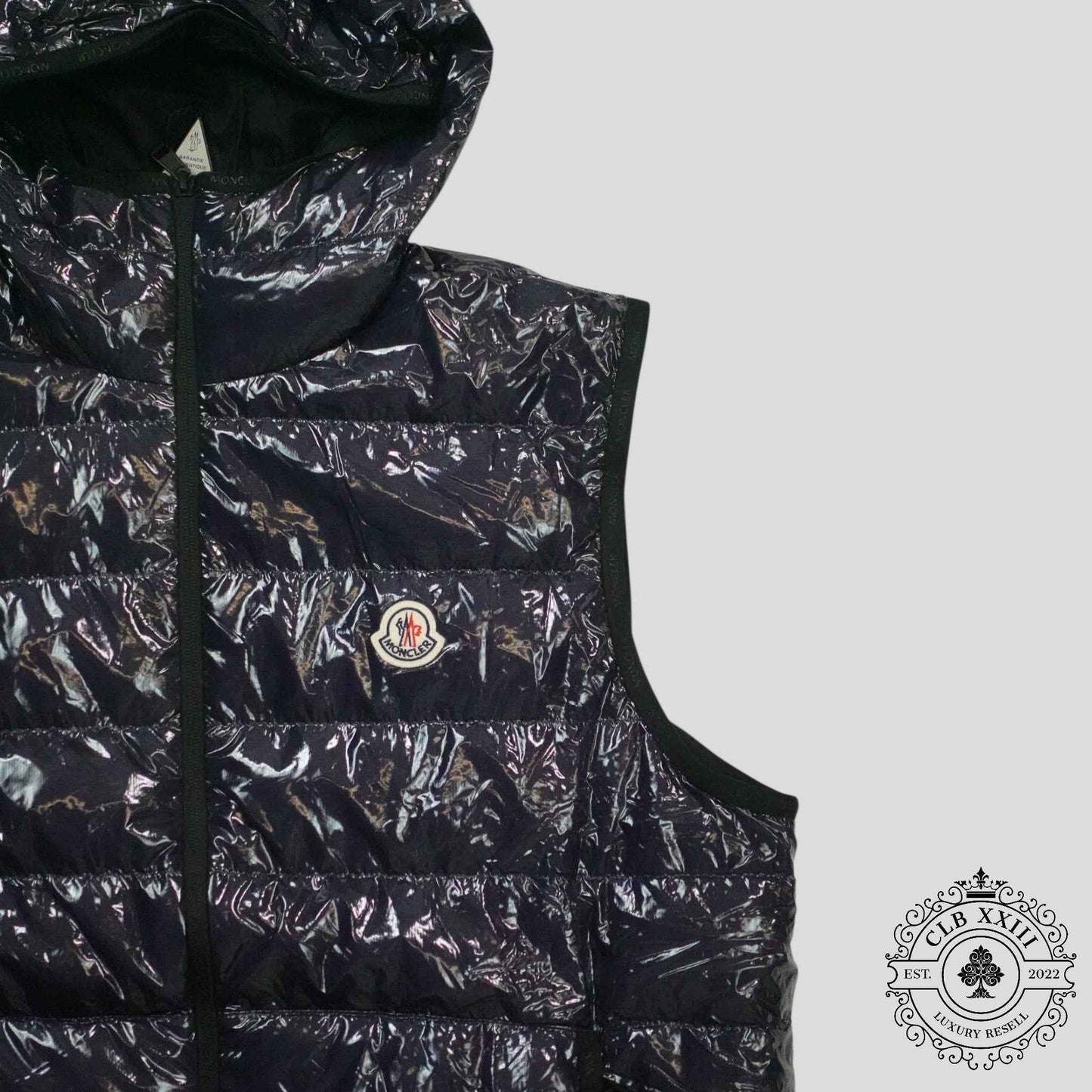 Moncler Hooded Puffer Vest in Navy Blue