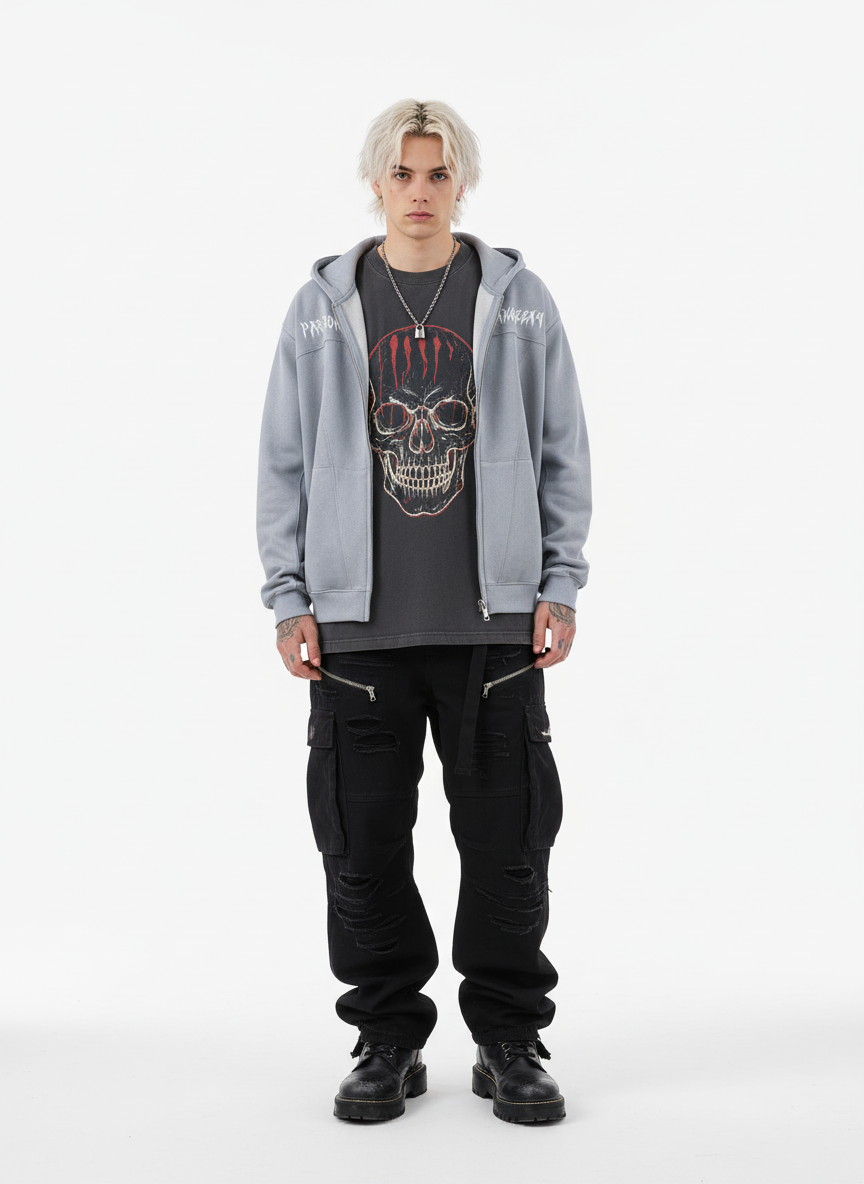 Vintage Suede Letter Embroidered Cropped Zip Up Hoodie - Luxuryurbanwear