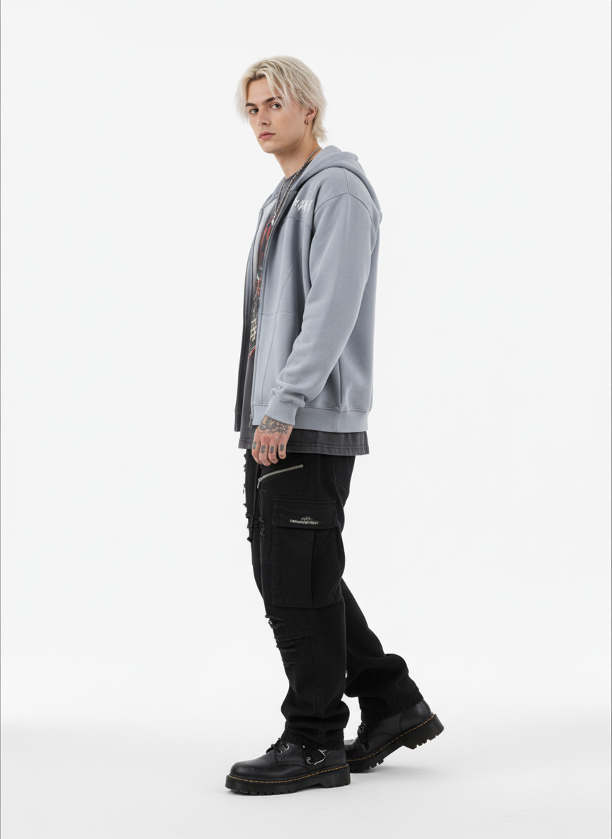 Vintage Suede Letter Embroidered Cropped Zip Up Hoodie - Luxuryurbanwear