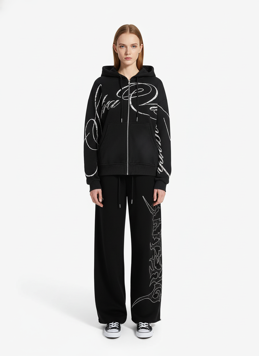 High Street Script Letter Print Zip-up Hoodie Jacket - Luxuryurbanwear