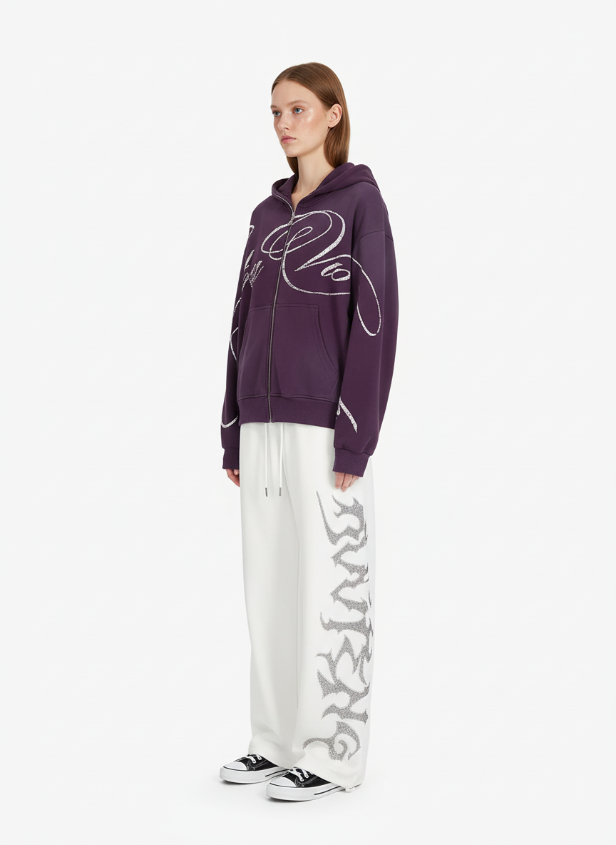High Street Script Letter Print Zip-up Hoodie Jacket - Luxuryurbanwear