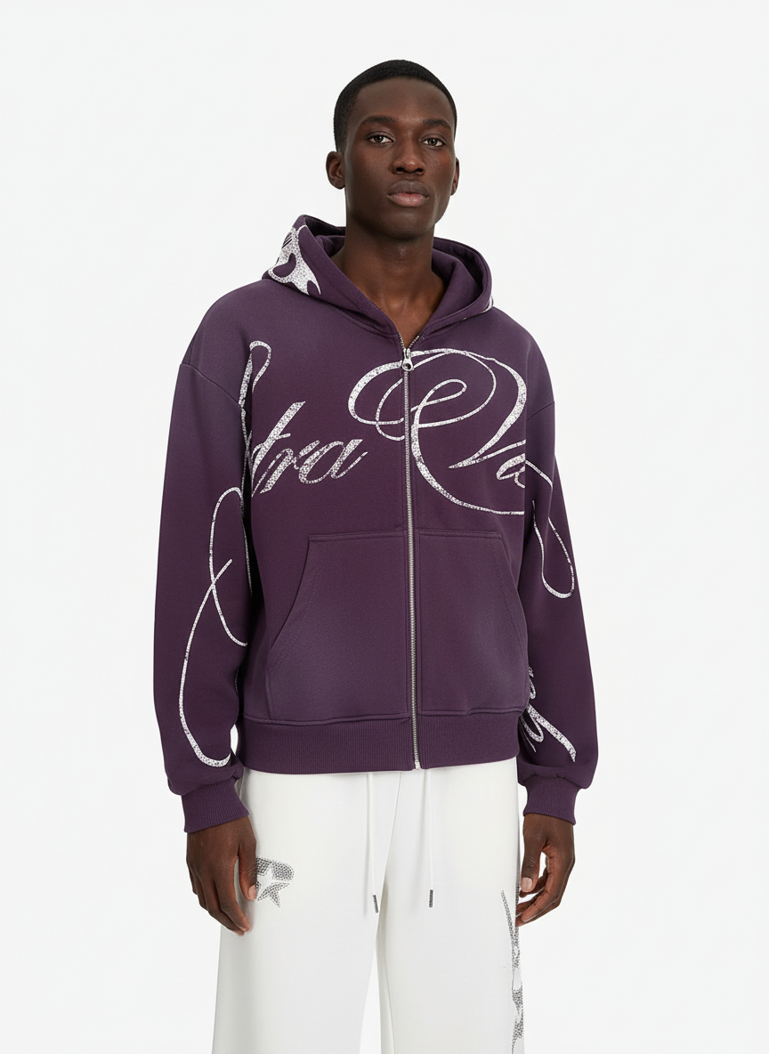 High Street Script Letter Print Zip-up Hoodie Jacket - Luxuryurbanwear
