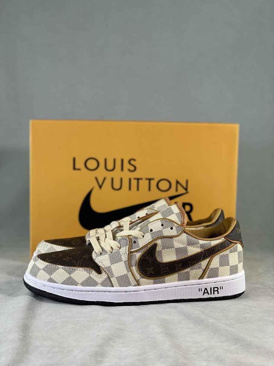 Custom Air Jordan 1 Low Damier Azur Brown Monogram Sneakers SneakerNational