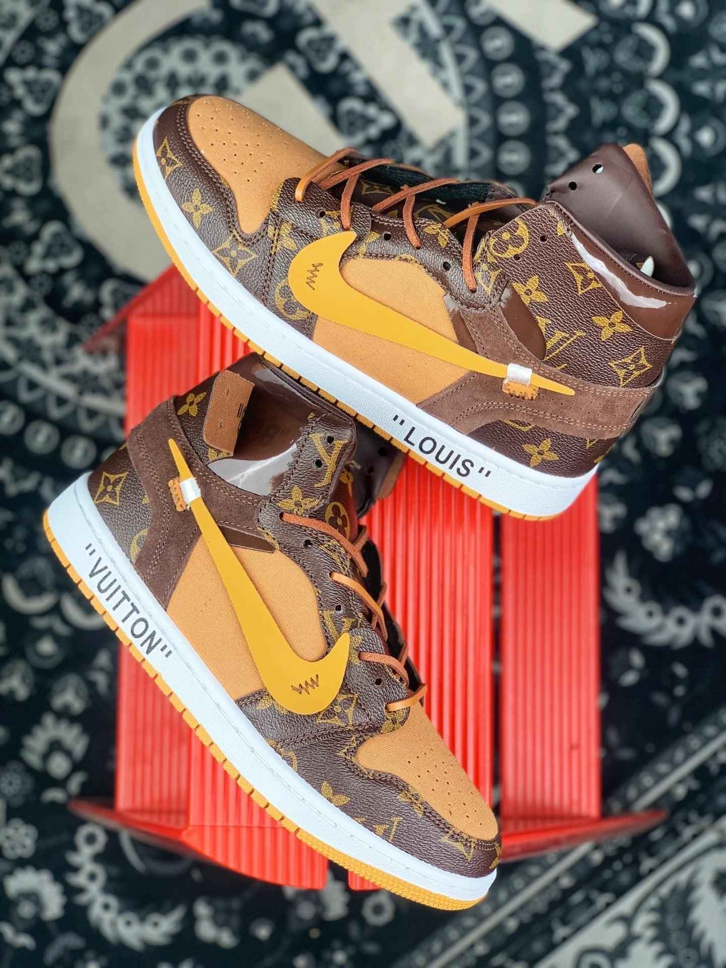 Custom Air Jordan 1 Virgil Abloh x Monogram x OFF WHITE Sneakers SneakerNational