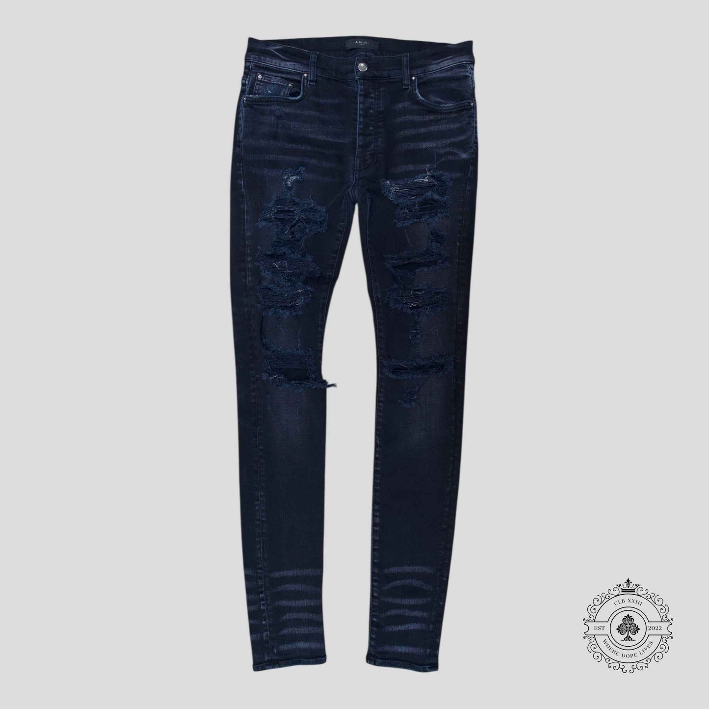 Amiri MX1 Thrashed Denim in Aged Black