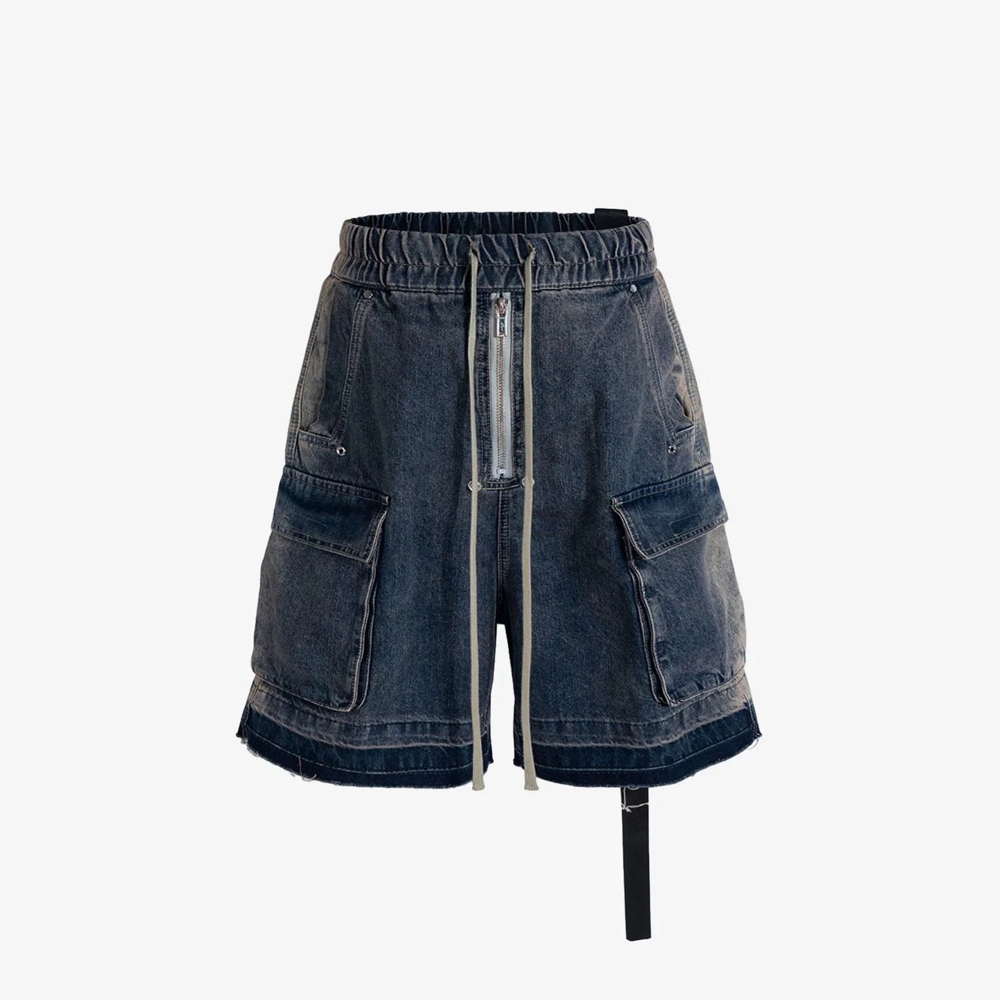 Washed Tie-Up Distressed Frayed Denim Shorts with Belt Loops