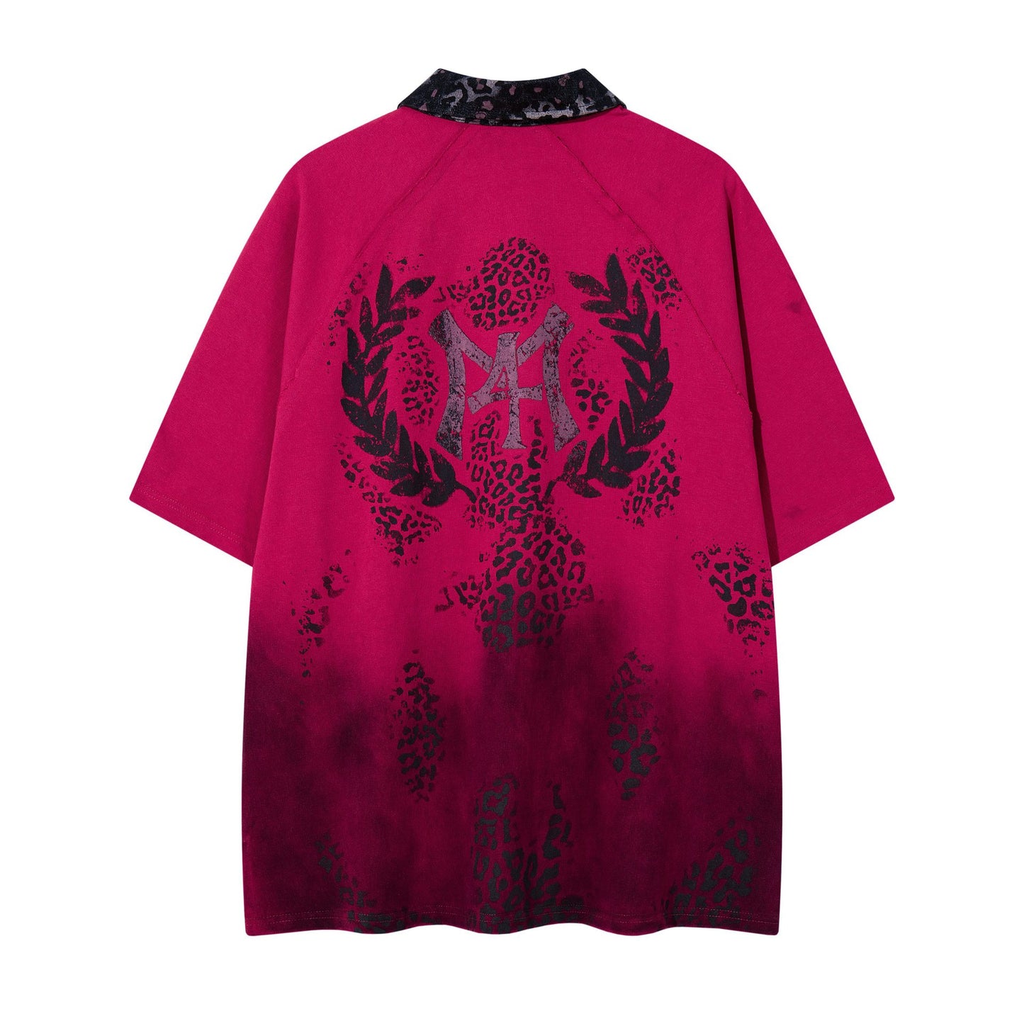 Gradient blend leopard print short sleeved shirt