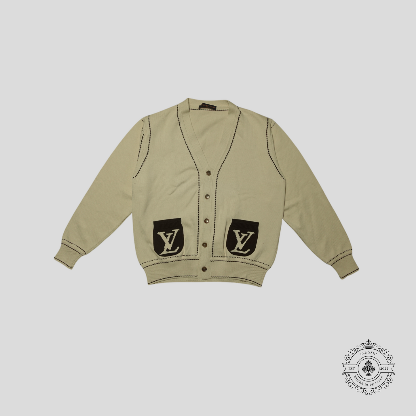 Louis Vuitton Signature Jacquard Cardigan in White/Brown