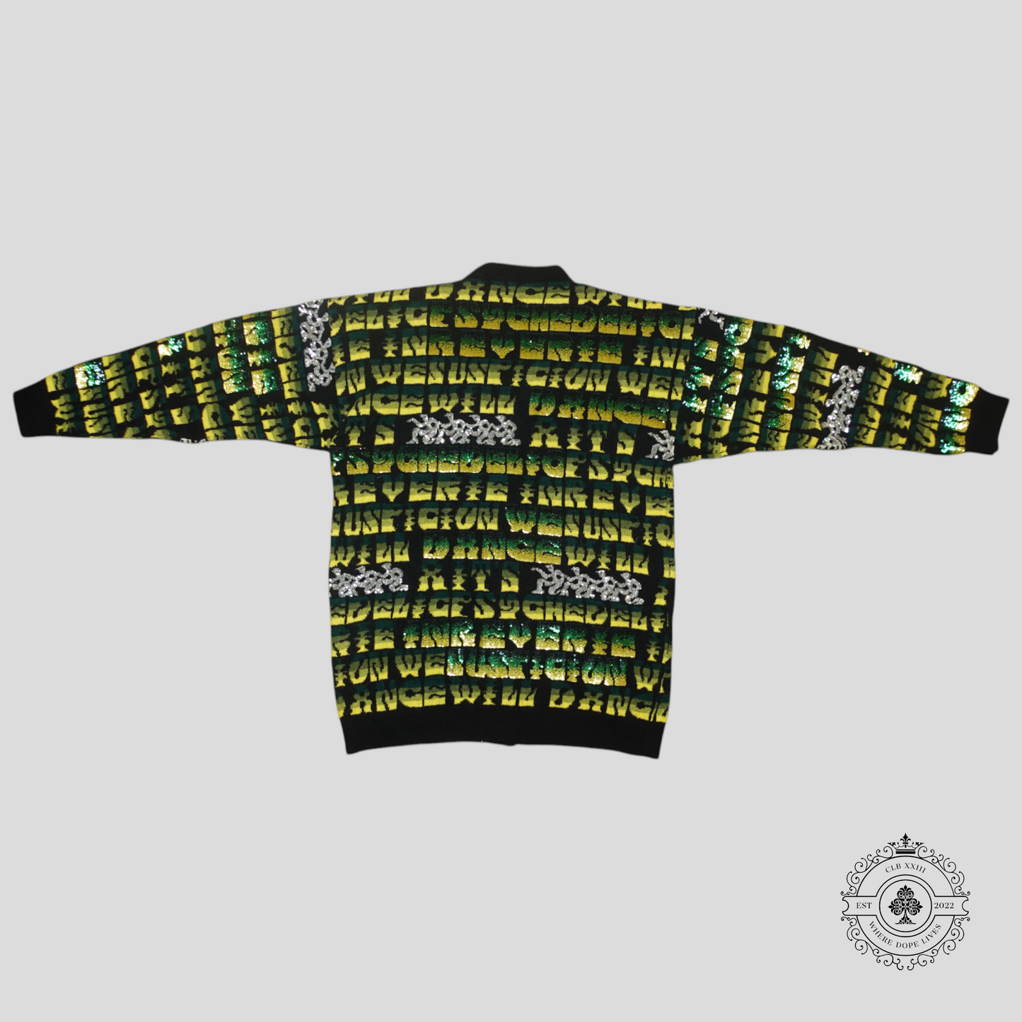 Celine Sequin Jacquard Knit Cardigan in Black/Green