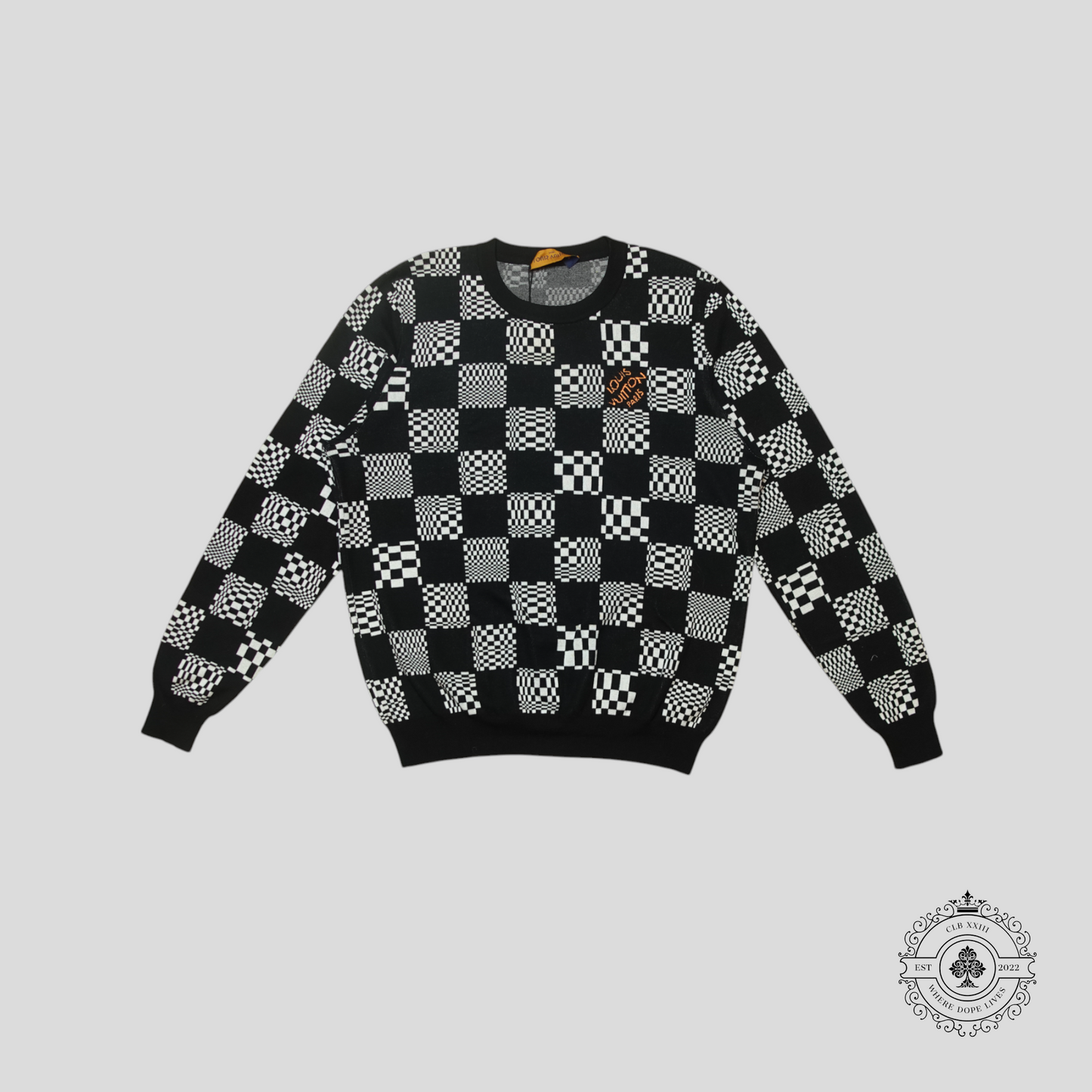 Louis Vuitton Damier Distorted Jacquard Pullover in Black