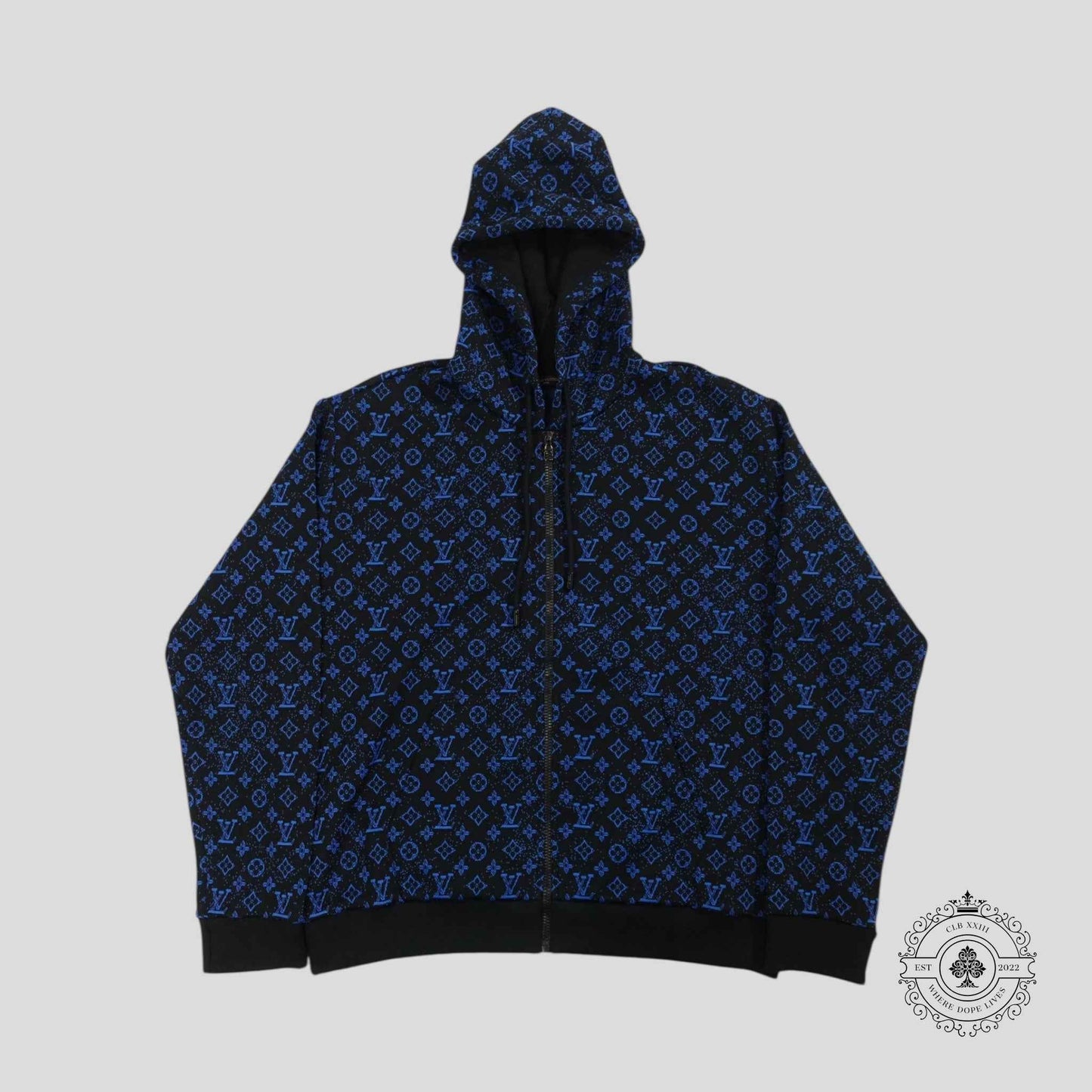 Louis Vuitton Monogram Zip Through Hoodie in Black/Blue