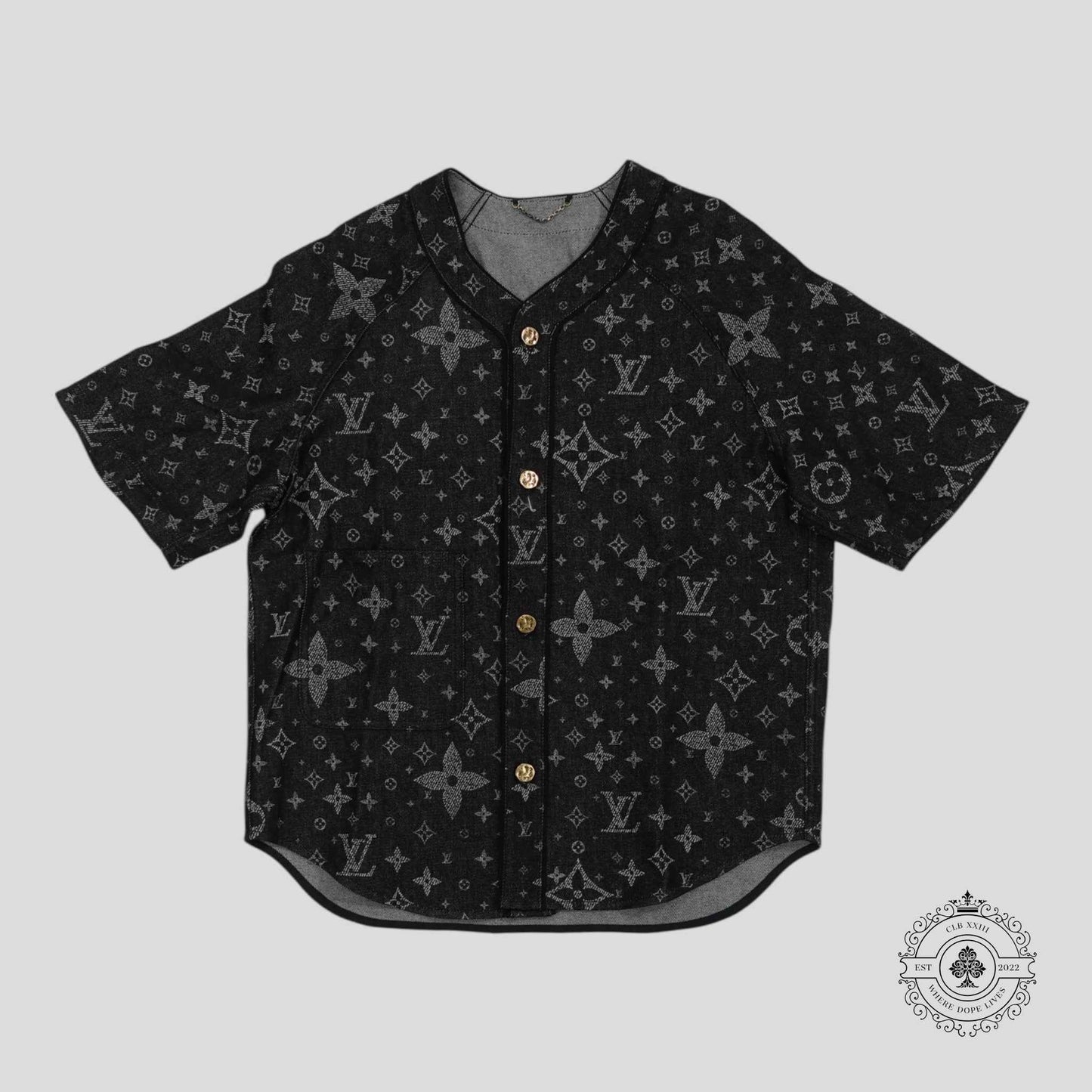 Louis Vuitton Discharged Monogram Baseball Shirt in Black