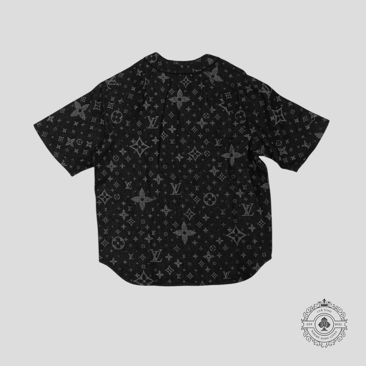 Louis Vuitton Discharged Monogram Baseball Shirt in Black