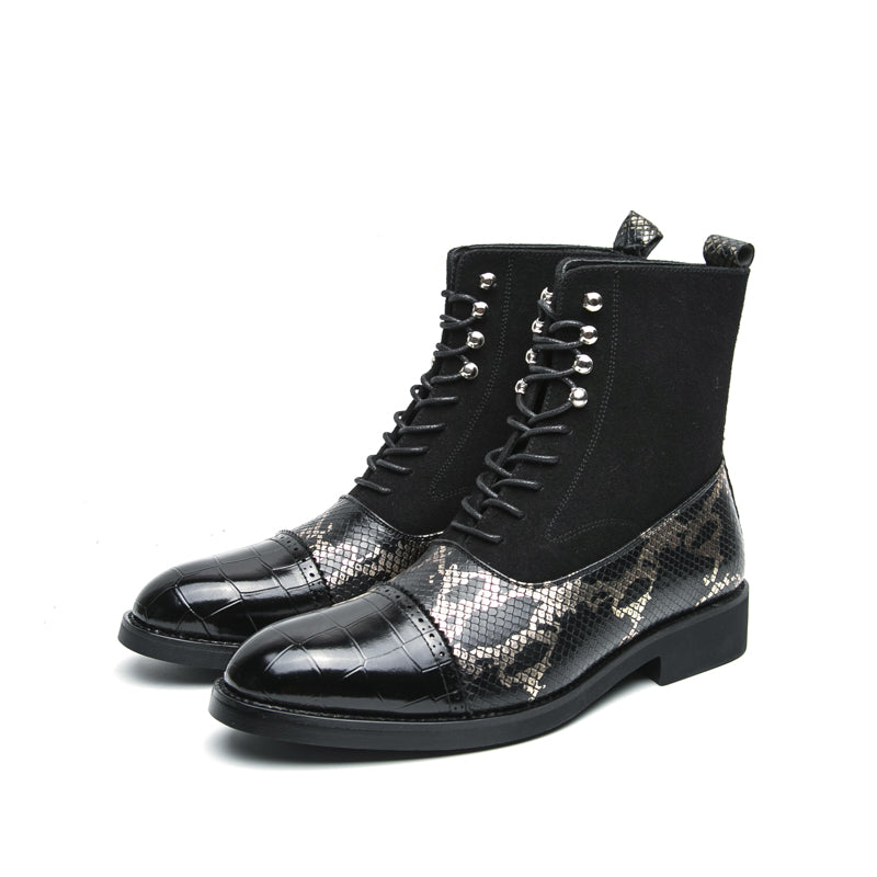 MLB LTHR-09 Patterned Lace-Up Boots - Luxuryurbanwear