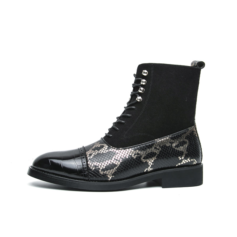 MLB LTHR-09 Patterned Lace-Up Boots - Luxuryurbanwear