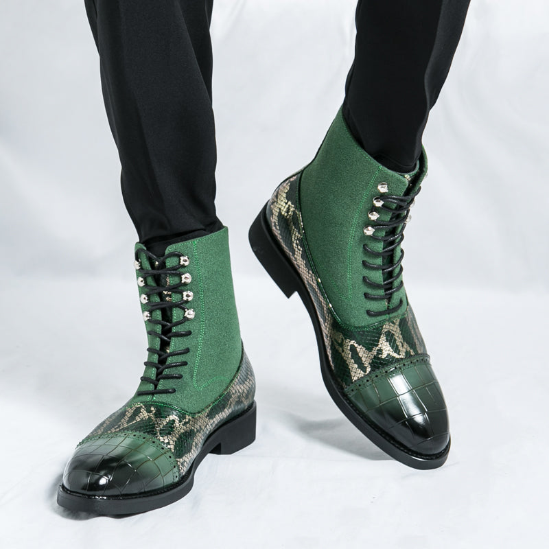 MLB LTHR-09 Patterned Lace-Up Boots - Luxuryurbanwear
