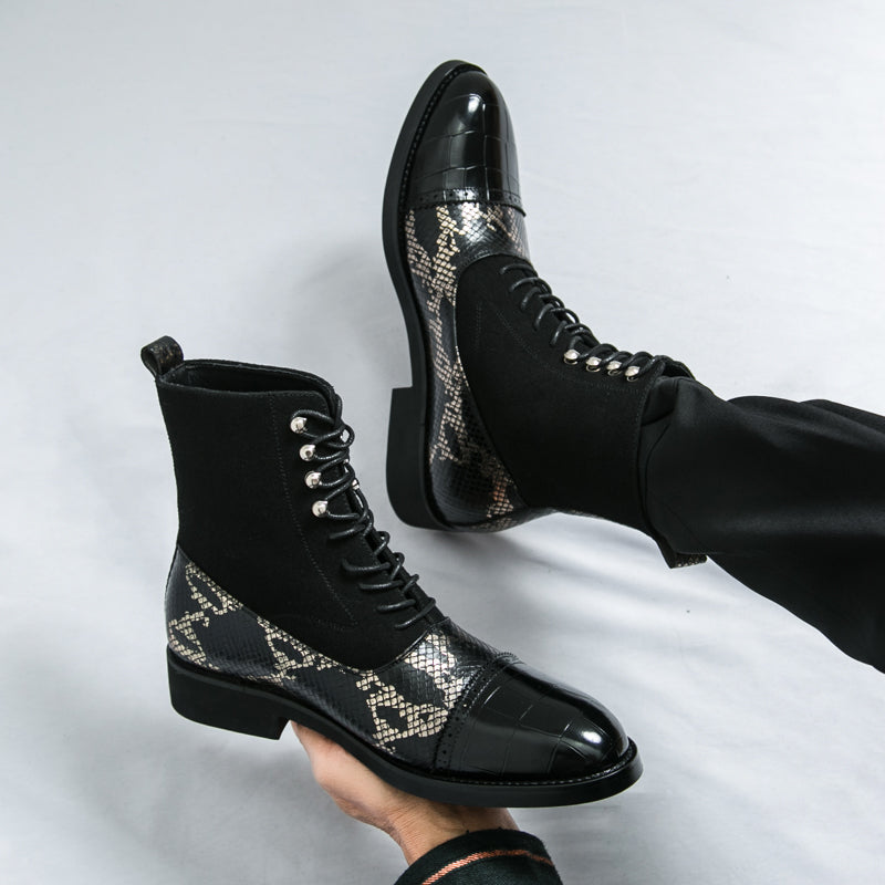 MLB LTHR-09 Patterned Lace-Up Boots - Luxuryurbanwear