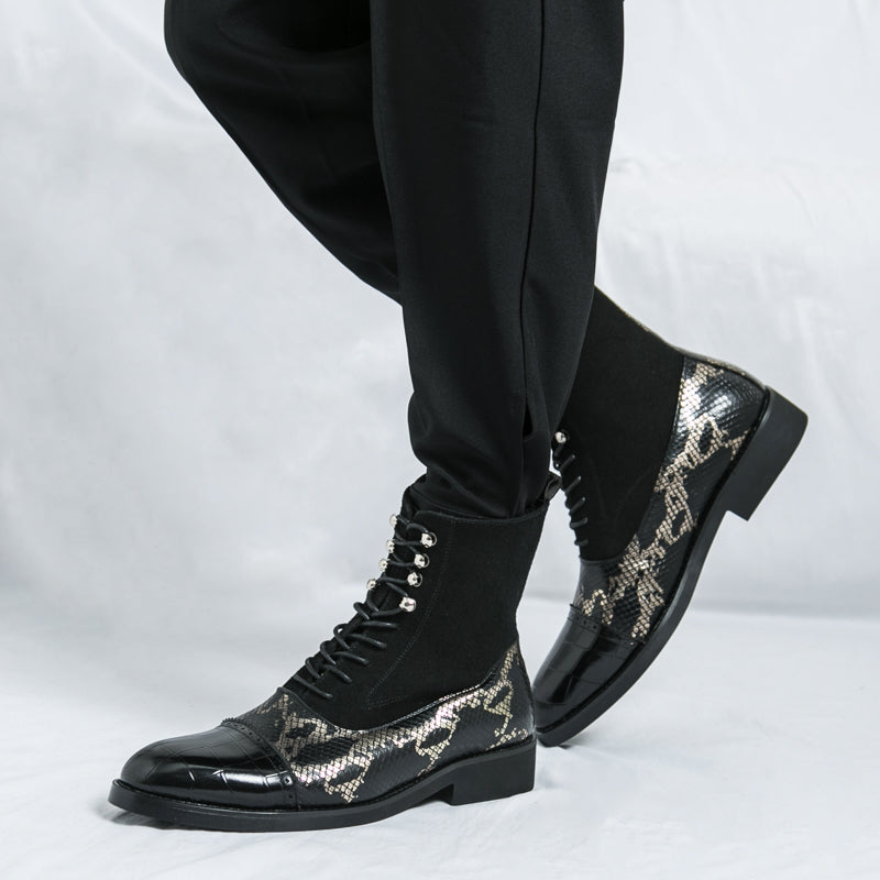 MLB LTHR-09 Patterned Lace-Up Boots - Luxuryurbanwear