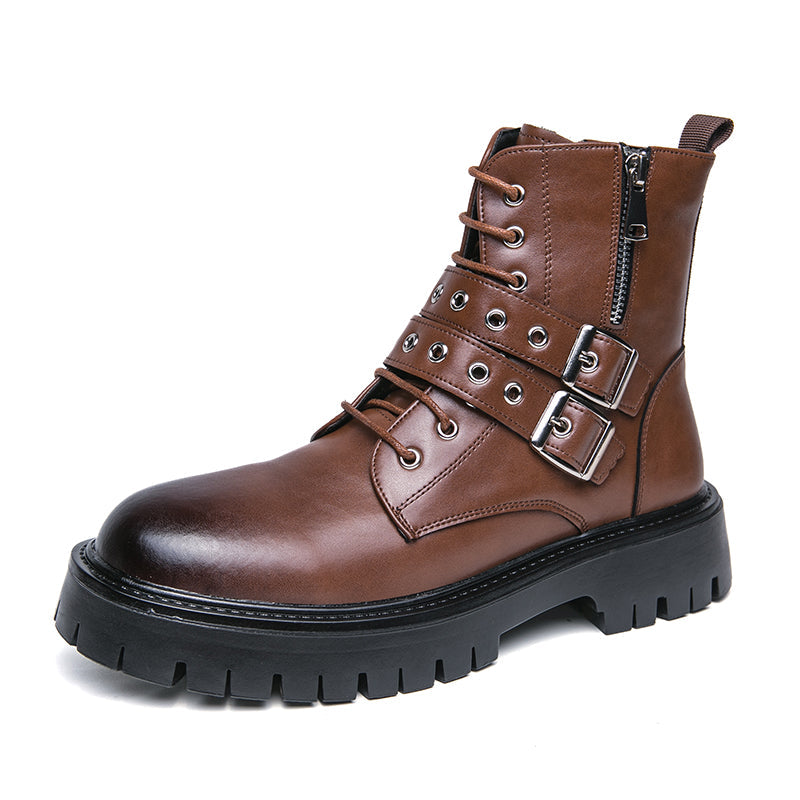 MLB LTHR-10 Dual-Buckle Combat Boots - Luxuryurbanwear