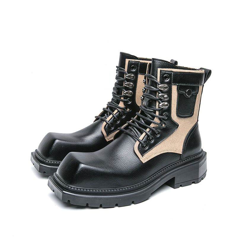 MLB LTHR-08 Square-Toe Combat Boots - Luxuryurbanwear
