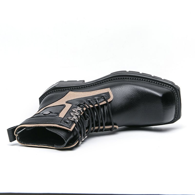 MLB LTHR-08 Square-Toe Combat Boots - Luxuryurbanwear