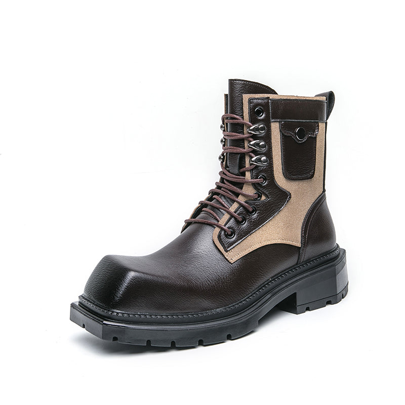 MLB LTHR-08 Square-Toe Combat Boots - Luxuryurbanwear