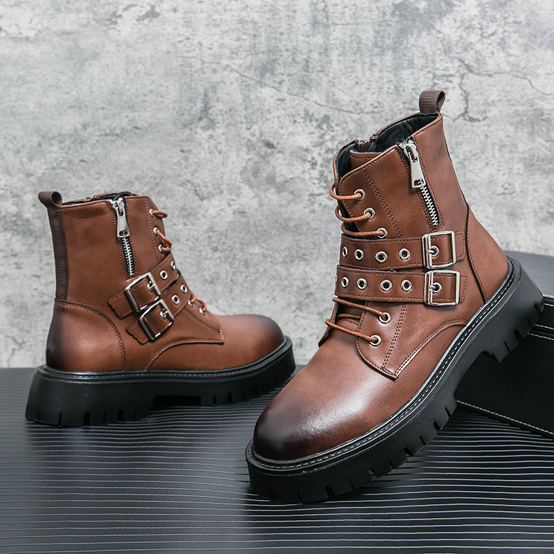 MLB LTHR-10 Dual-Buckle Combat Boots - Luxuryurbanwear