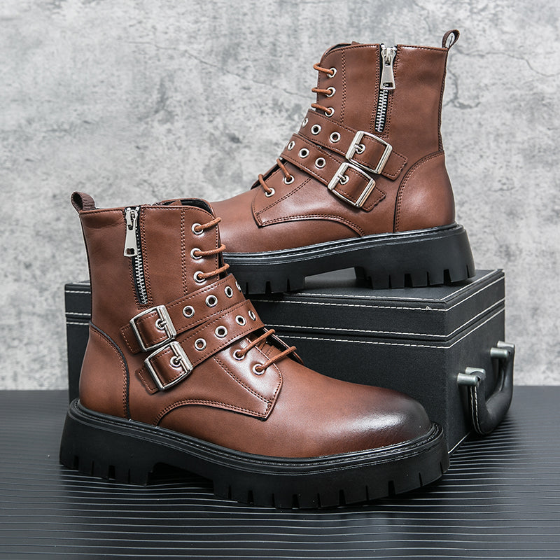 MLB LTHR-10 Dual-Buckle Combat Boots - Luxuryurbanwear