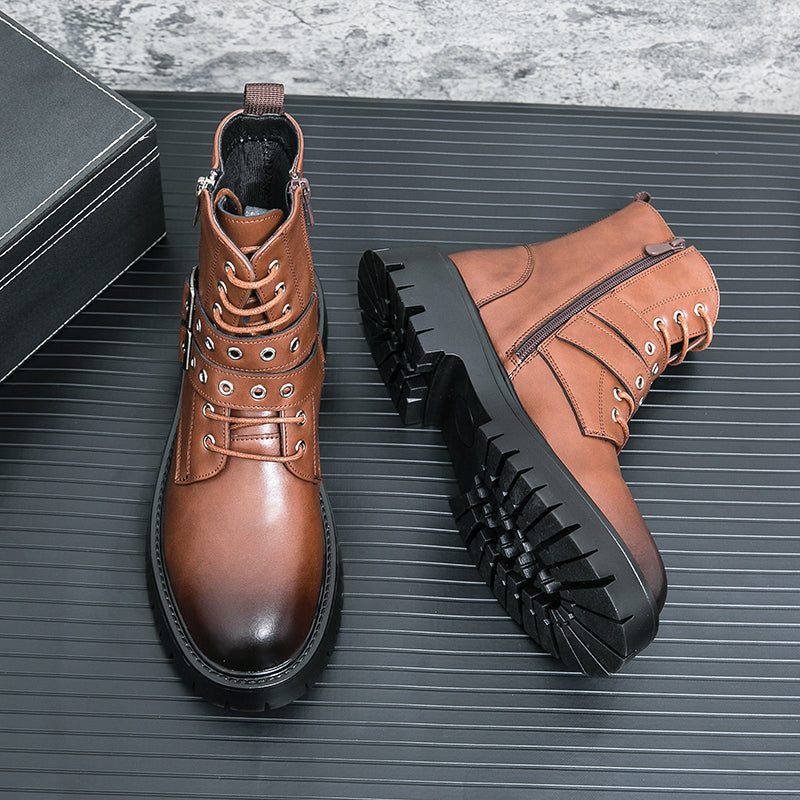 MLB LTHR-10 Dual-Buckle Combat Boots - Luxuryurbanwear