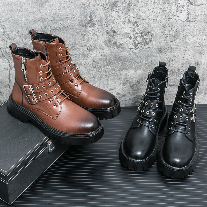 MLB LTHR-10 Dual-Buckle Combat Boots - Luxuryurbanwear