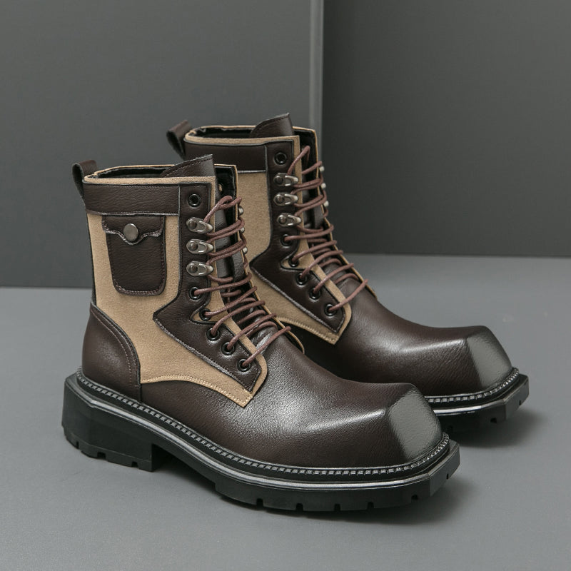 MLB LTHR-08 Square-Toe Combat Boots - Luxuryurbanwear