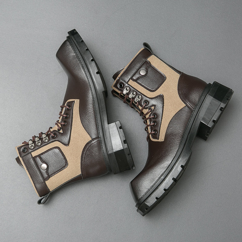 MLB LTHR-08 Square-Toe Combat Boots - Luxuryurbanwear