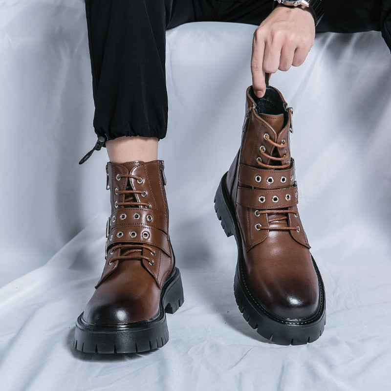 MLB LTHR-10 Dual-Buckle Combat Boots - Luxuryurbanwear