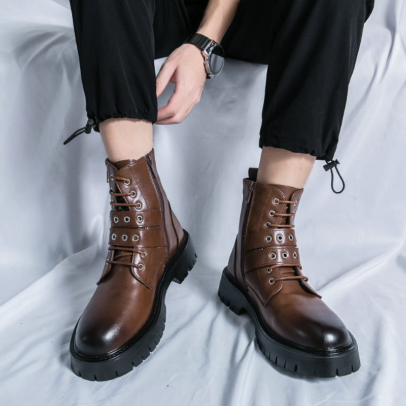 MLB LTHR-10 Dual-Buckle Combat Boots - Luxuryurbanwear