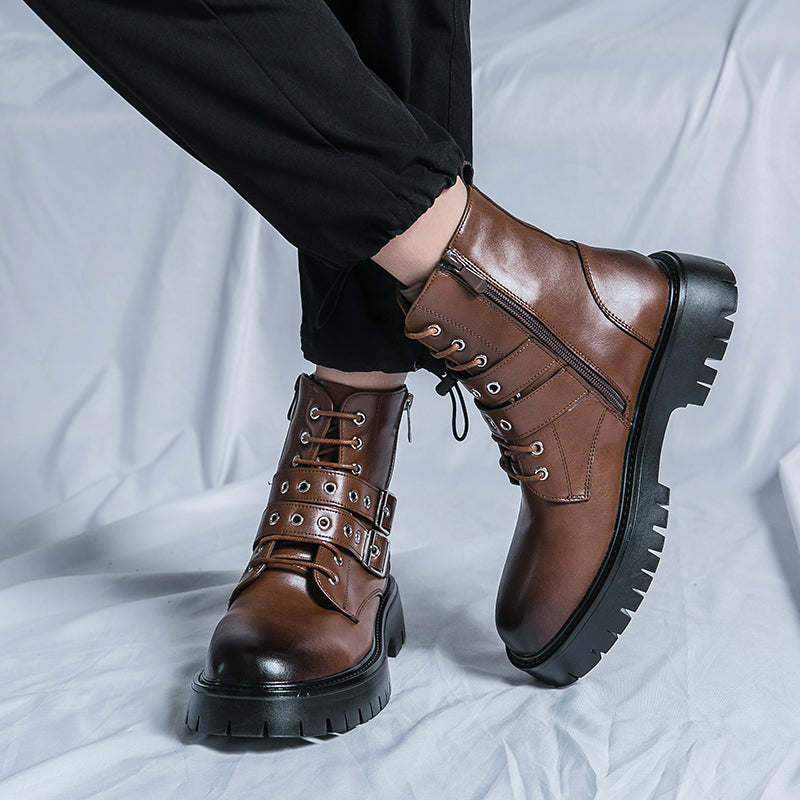 MLB LTHR-10 Dual-Buckle Combat Boots - Luxuryurbanwear