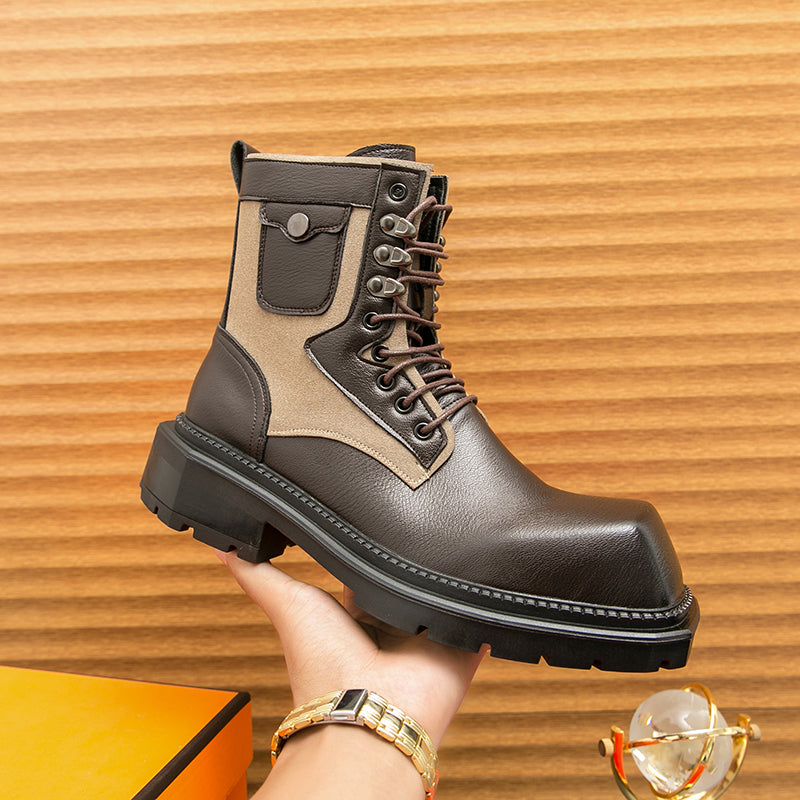 MLB LTHR-08 Square-Toe Combat Boots - Luxuryurbanwear