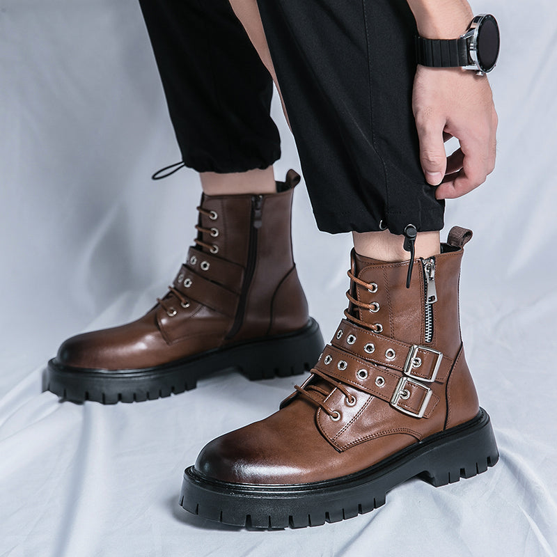MLB LTHR-10 Dual-Buckle Combat Boots - Luxuryurbanwear