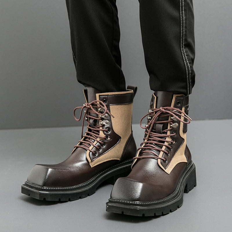 MLB LTHR-08 Square-Toe Combat Boots - Luxuryurbanwear