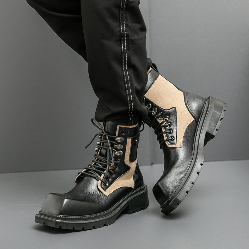 MLB LTHR-08 Square-Toe Combat Boots - Luxuryurbanwear