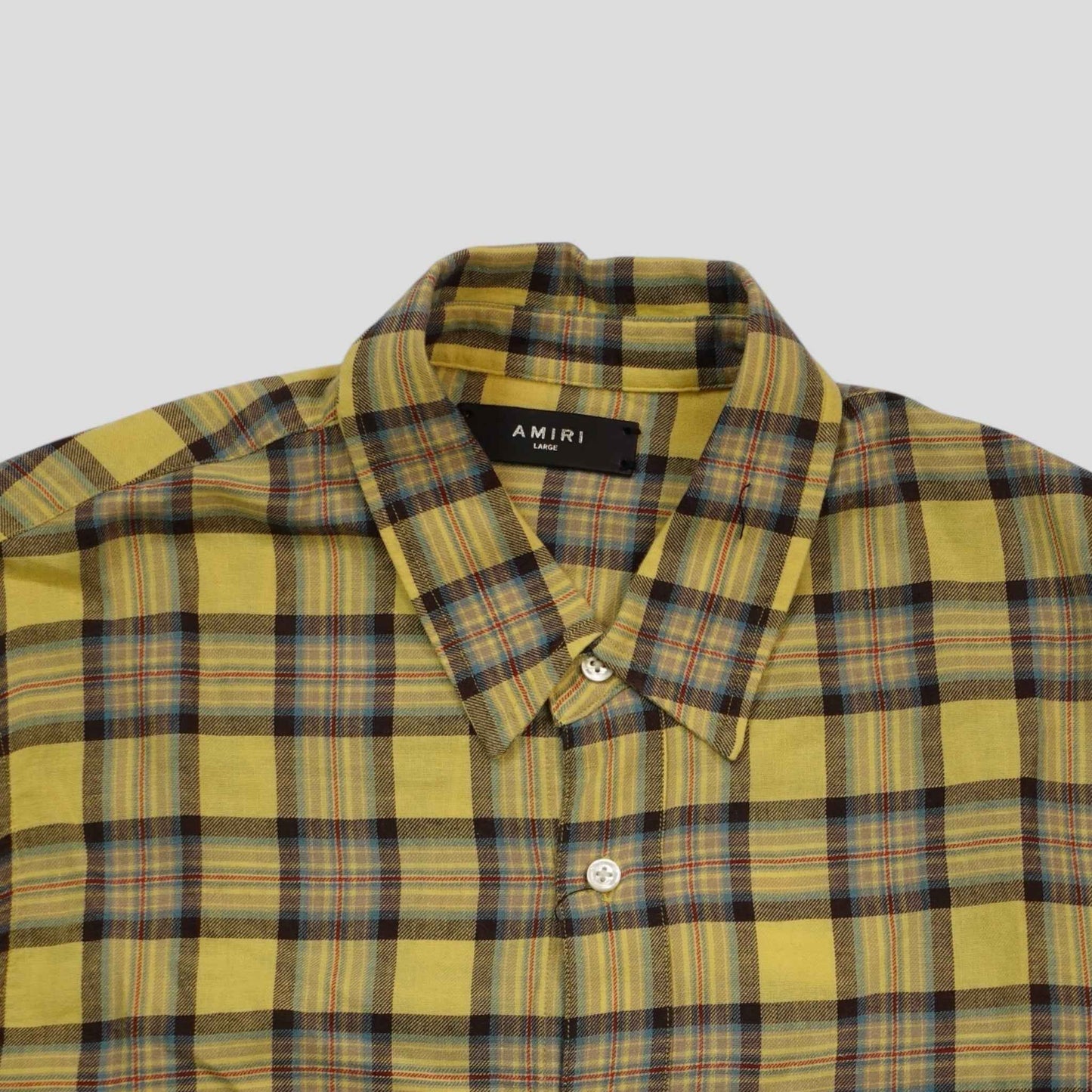 Amiri Splatter Plaid Button Up in Yellow