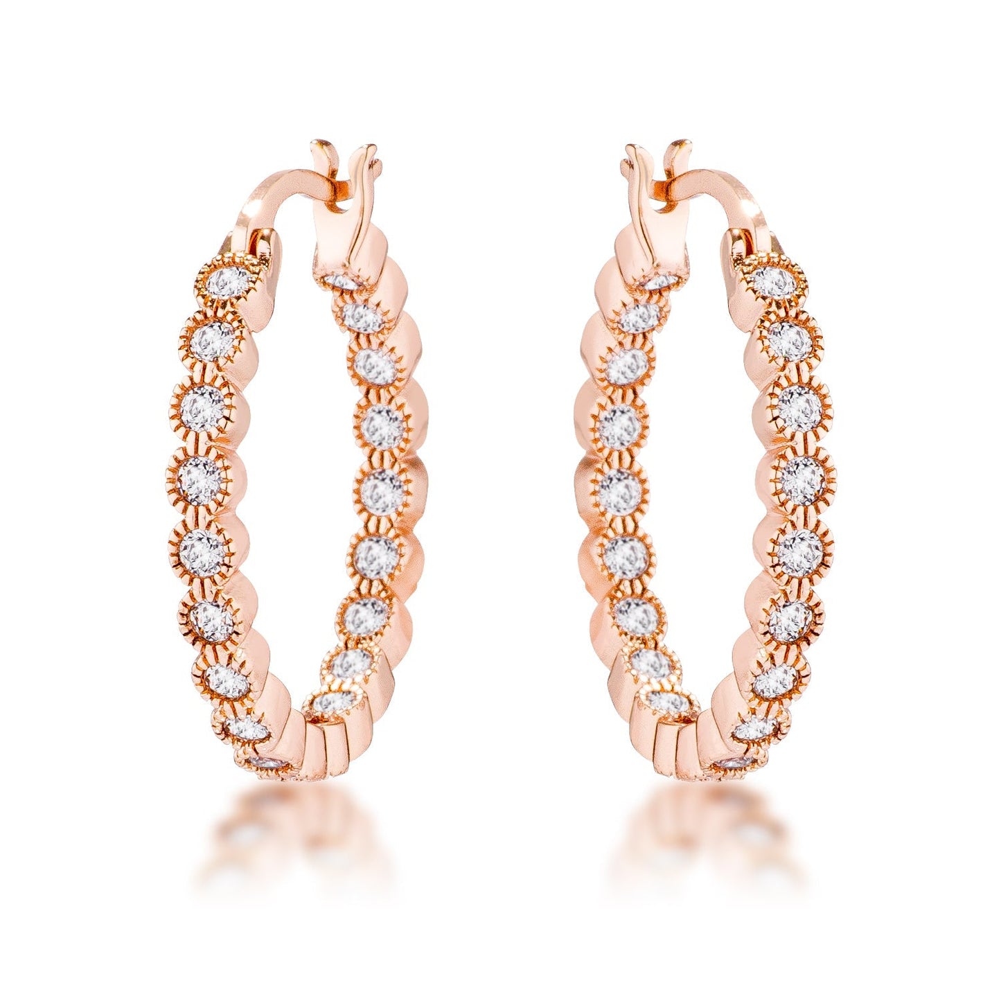 Dotted CZ Round Bezel Hoop Earrings