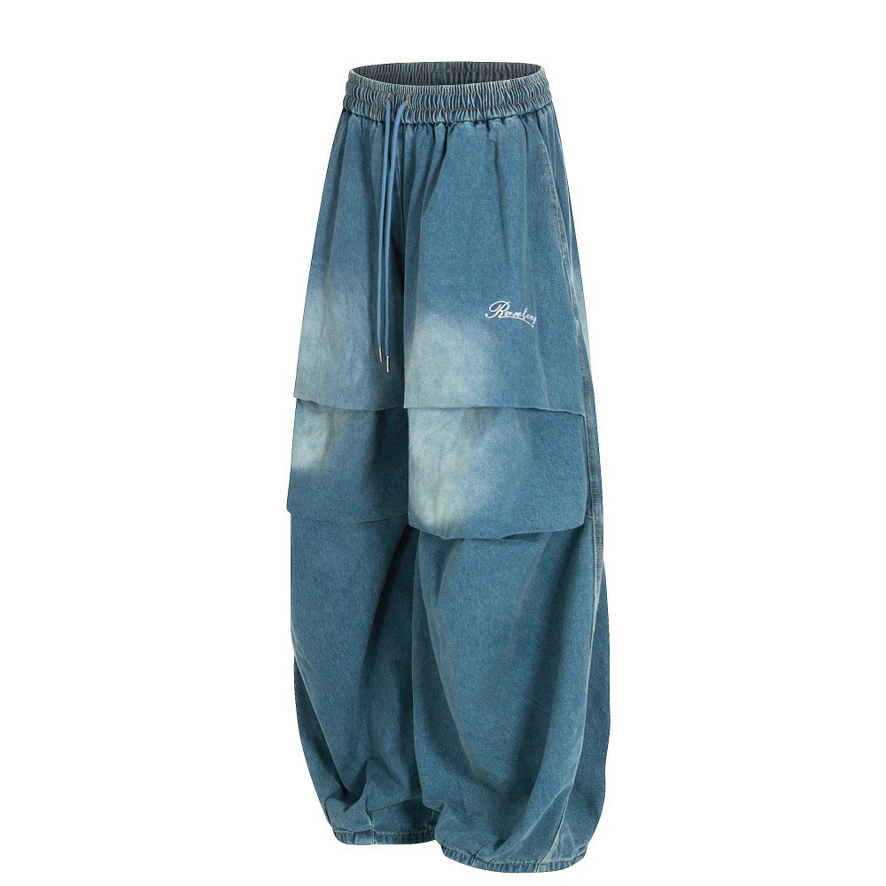 LUW Color Blocked White Pleated Denim Wide Leg Pants - Luxuryurbanwear