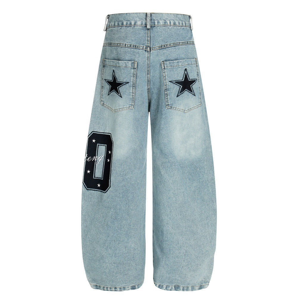 LUW Five Pointed Star Embroidered Denm Pant - Luxuryurbanwear