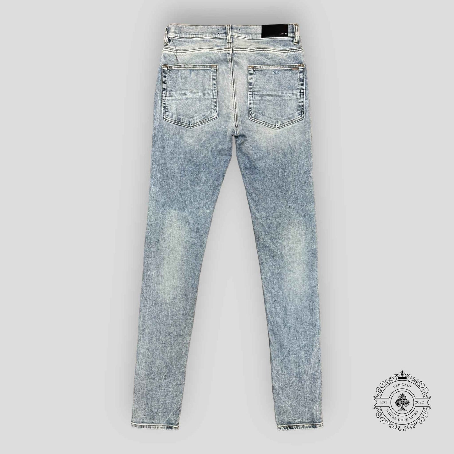 Amiri MX1 Leather Patch Jeans in Stone Indigo