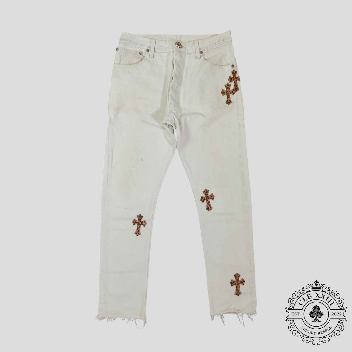 Chrome Hearts Leopard Cross Patch Jeans in White