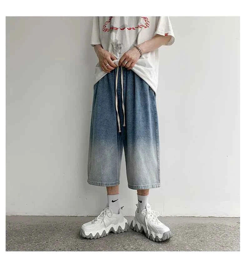Men's Streetwear Gradient Calf-Length Denim Jorts